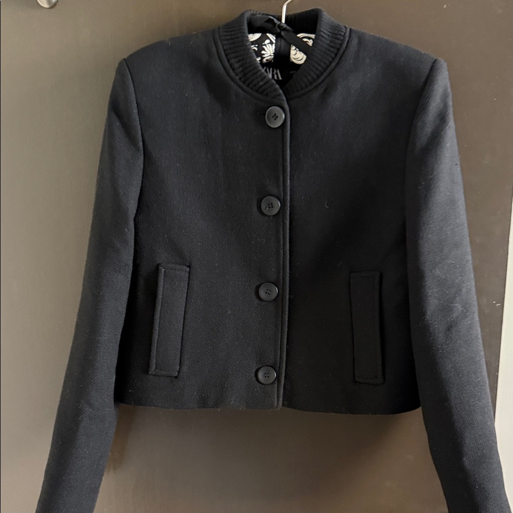 Zara Wool Blend Cropped Bomber Jacket